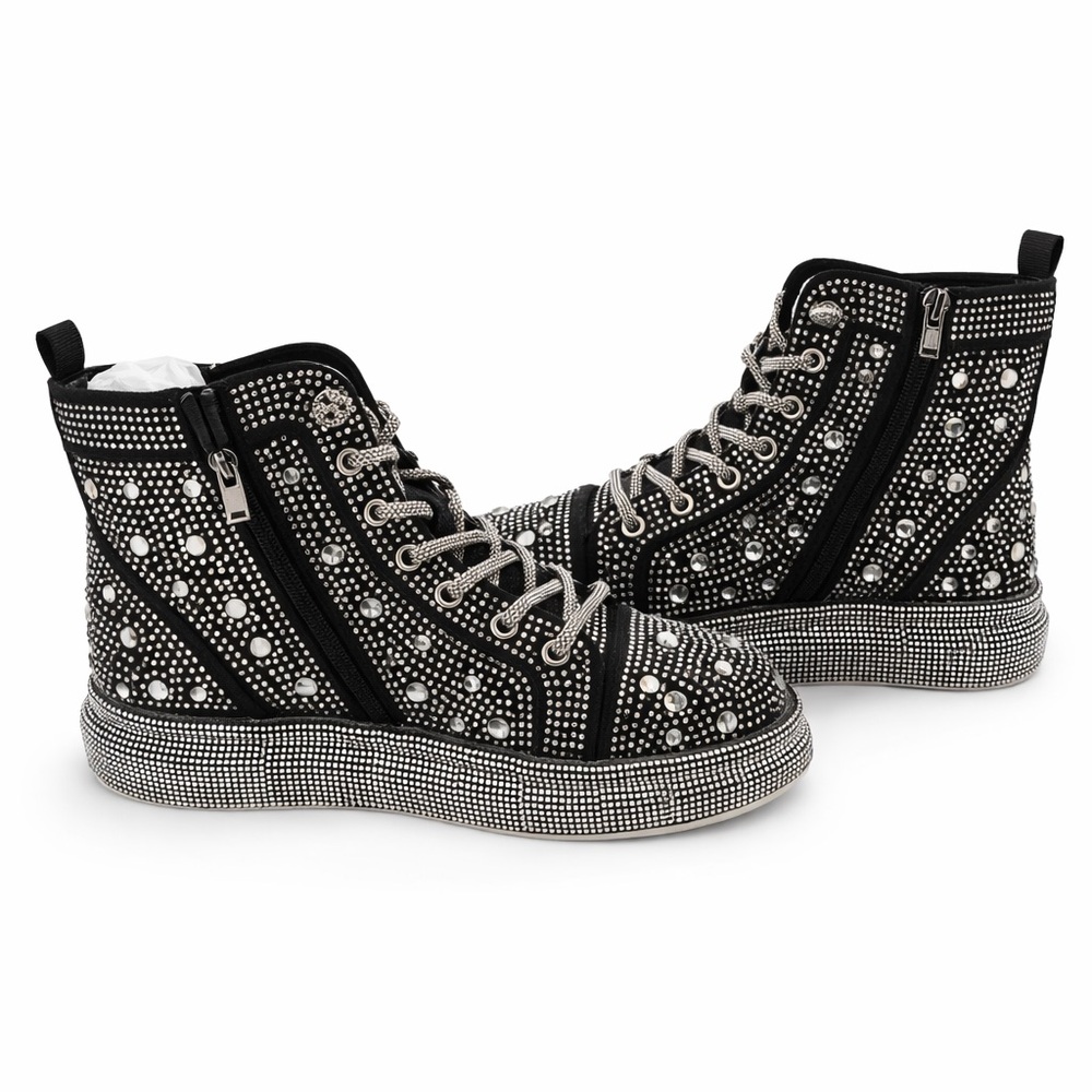 Azalea Wang Rhinestone High Top Sneakers – Black Crystal Bling Boots Size 9 - Picture 2 of 3